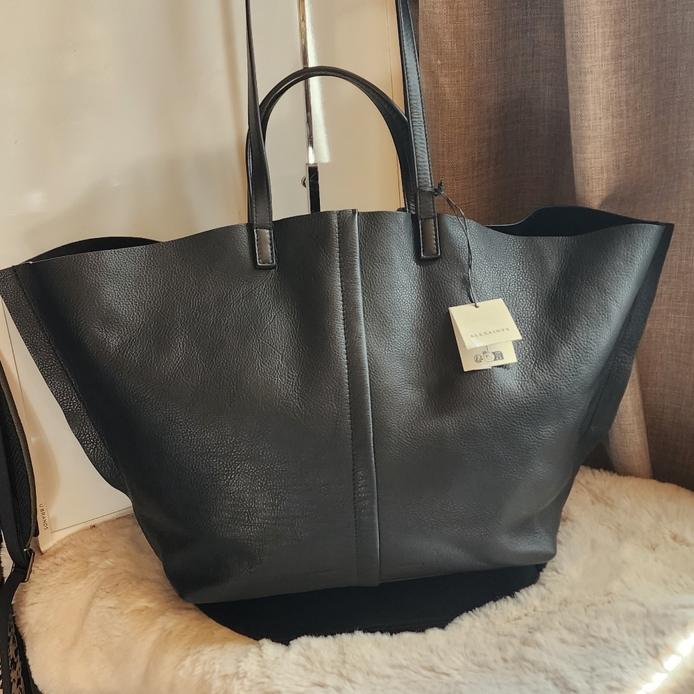 All Saints Black Leather Tote Bag - Picture 6 of 12